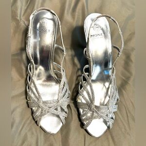 Silver open toe Heels